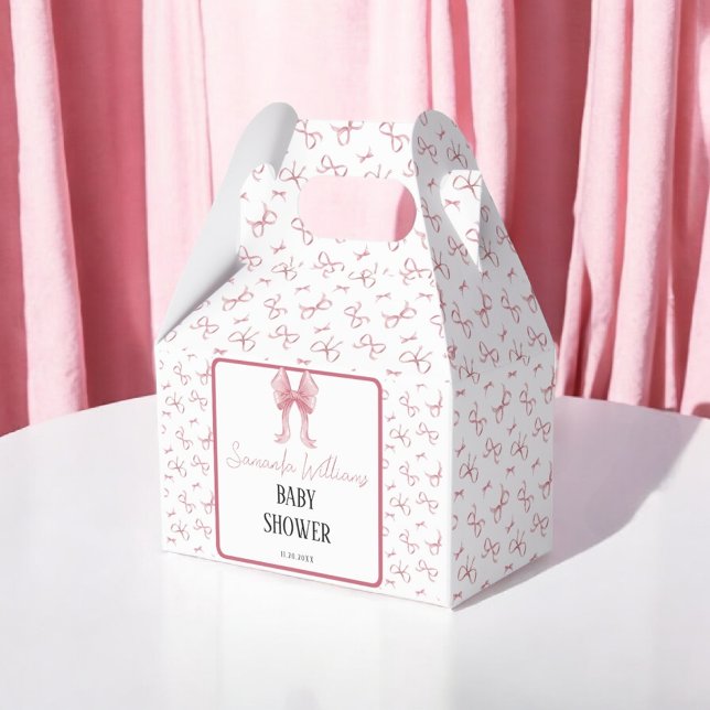 Pink Bow Girl Baby Shower Watercolor Favor Boxes (Creator Uploaded)