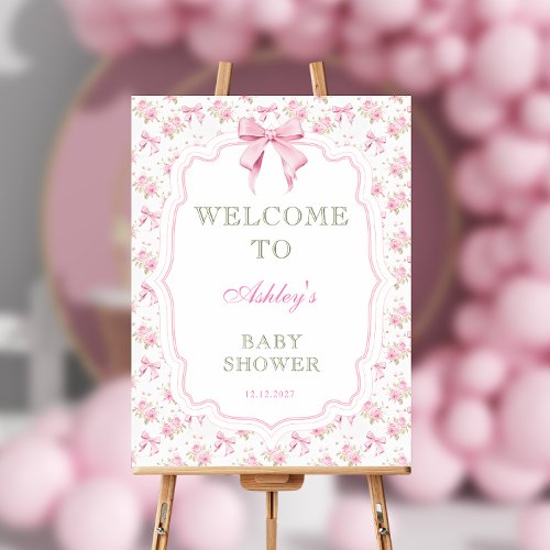 Pink Bow Girl Baby Shower Welcome  Foam Board