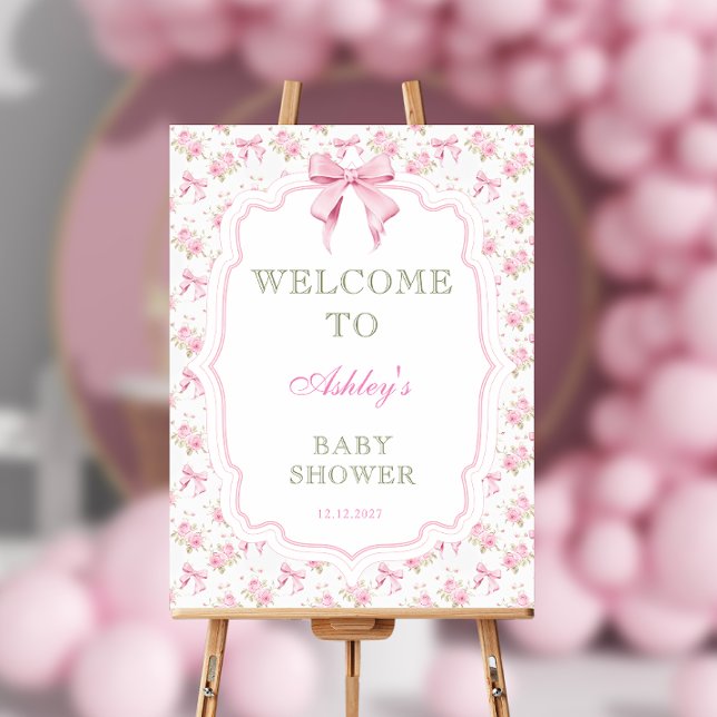 Pink Bow Girl Baby Shower Welcome  Foam Board (Creator Uploaded)