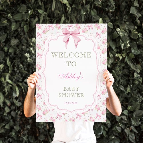 Pink Bow Girl Baby Shower Welcome  Poster