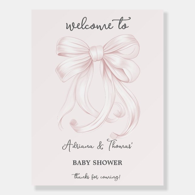 Pink Bow Girl Baby Shower Welcome Sign (Front)