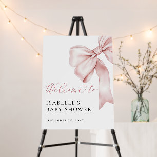 Pink Bow Girl Baby Shower Welcome Sign
