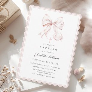 Pink Bow Girl Baptism Invitation
