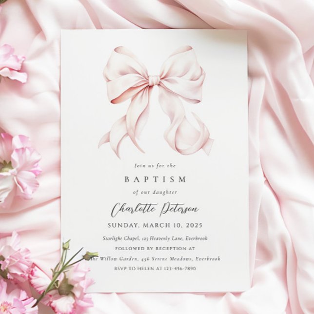 Pink Bow Girl Baptism Invitation (Creator Uploaded)