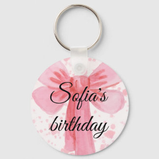 Pink Bow Girl Birthday Invitation Keychain