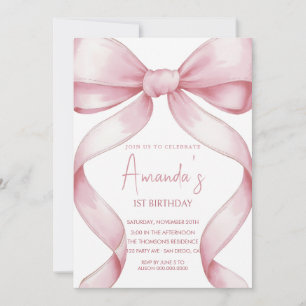  Pink bow Girl birthday party Invitation