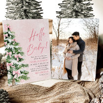 Pink Bow Girl Christmas Hello Baby Baby Shower Invitation