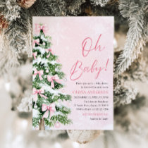 Pink Bow Girl Christmas Tree Oh Baby Baby Shower Invitation