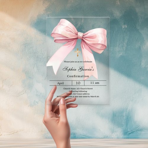 Pink bow girl clear Confirmation