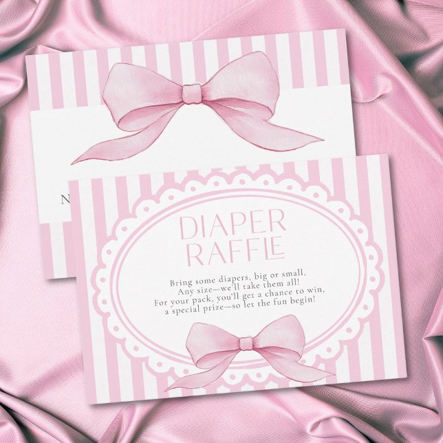Pink Bow Girl Coquette Striped Baby Shower Diaper Enclosure Card (Pink Bow Girl Coquette Striped Baby Shower Diaper Enclosure Card)