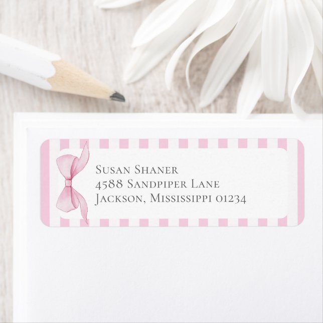 Pink Bow Girl Coquette Striped Baby Shower  Label (Insitu)