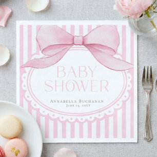 Pink Bow Girl Coquette Striped Baby Shower Napkins
