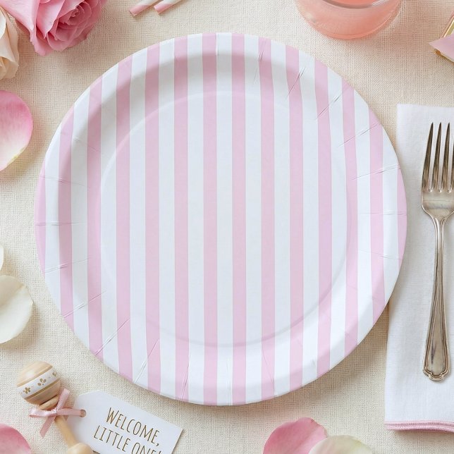 Pink Bow Girl Coquette Striped Baby Shower  Paper Plates (Creator Uploaded)