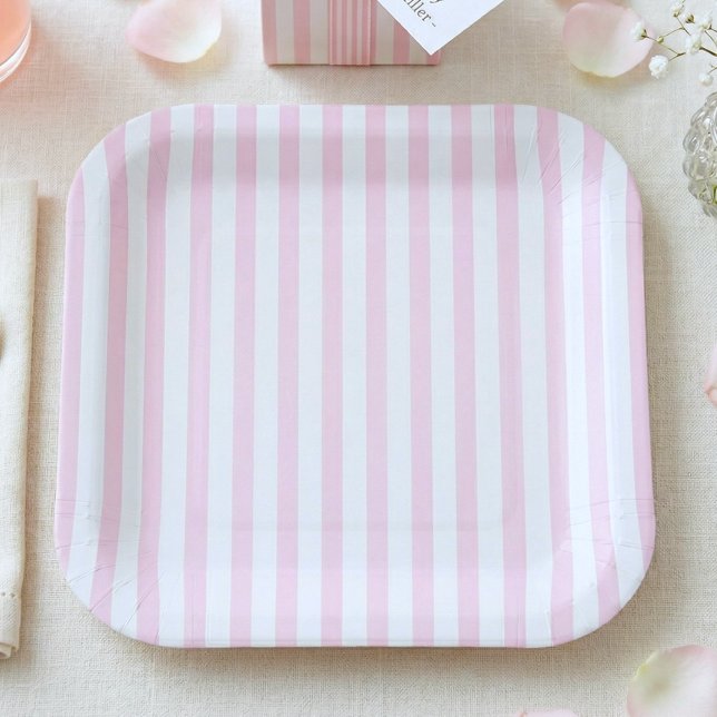 Pink Bow Girl Coquette Striped Baby Shower  Paper Plates (Creator Uploaded)