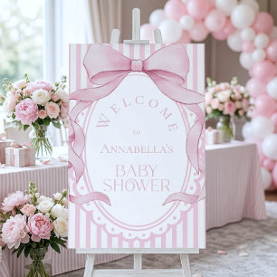 Pink Bow Girl Coquette Striped Baby Shower Welcome Foam Board