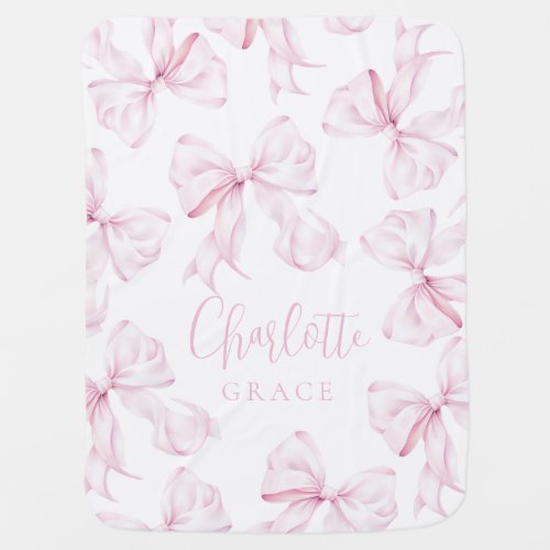 Pink Bow Girl Cute Baby Blanket