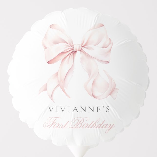 Pink Bow Girl First Birthday Balloon (Front)