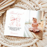 Pink Bow Girl First Birthday Flat Thank You Card<br><div class="desc">Pink Bow Girl First Birthday Flat Thank You Card. For a personal touch you can add a cute photo of your little one on the right side.</div>