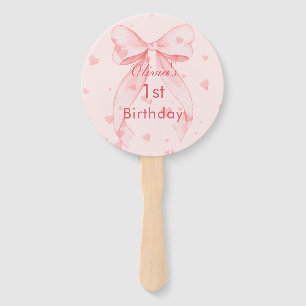 Pink Bow Girl First Birthday Hand Fan