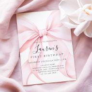 Pink Bow Girl First Birthday Invitation