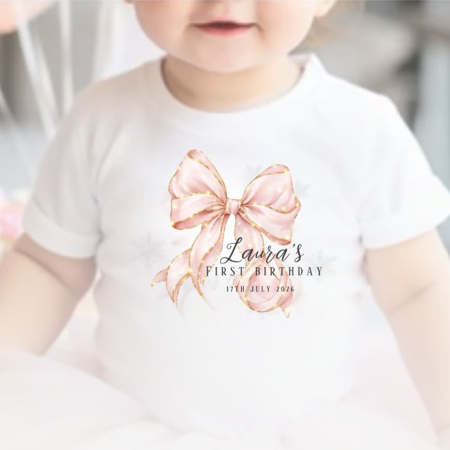 Pink Bow Girl First Birthday Party  Baby Bodysuit (Creator Uploaded)