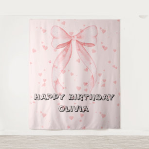 Pink Bow Girl First Birthday Tapestry
