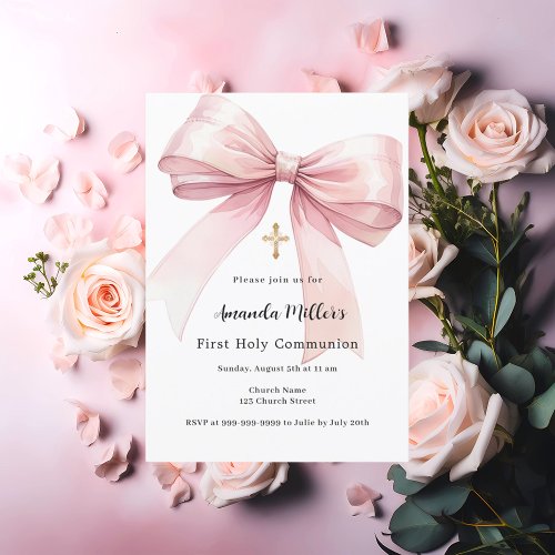 Pink bow girl First Communion