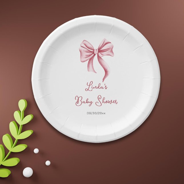 Pink Bow Girl Girl Baby Shower Paper Plates (Creator Uploaded)