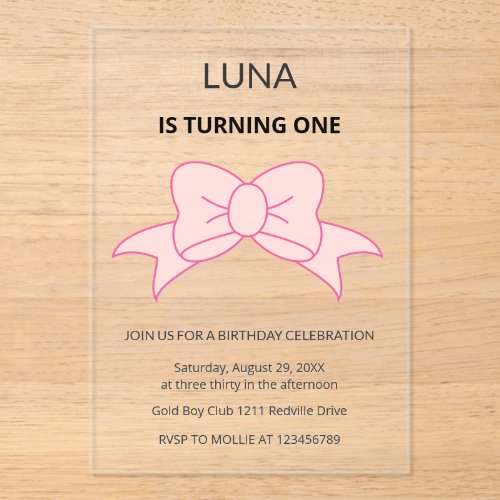 Pink Bow Girl Kids 1st Birthday 