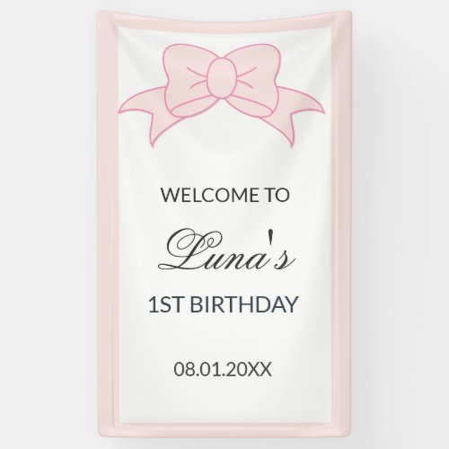 Pink Bow Girl Kids 1st Birthday 
