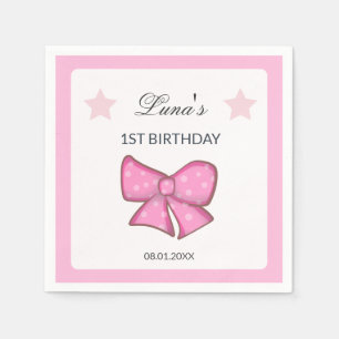 Pink Bow Girl Kids 1st Birthday  Napkins