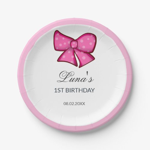 Pink Bow Girl Kids 1st Birthday 