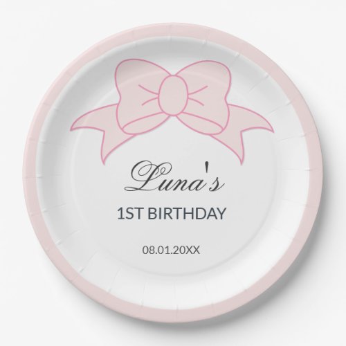 Pink Bow Girl Kids 1st Birthday 