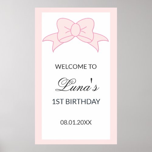 Pink Bow Girl Kids 1st Birthday 