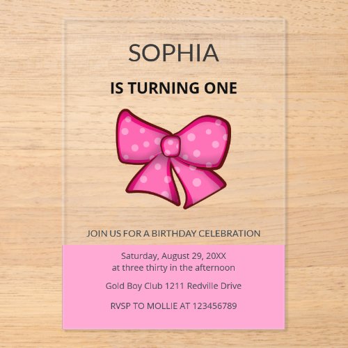Pink Bow Girl Kids First Birthday 
