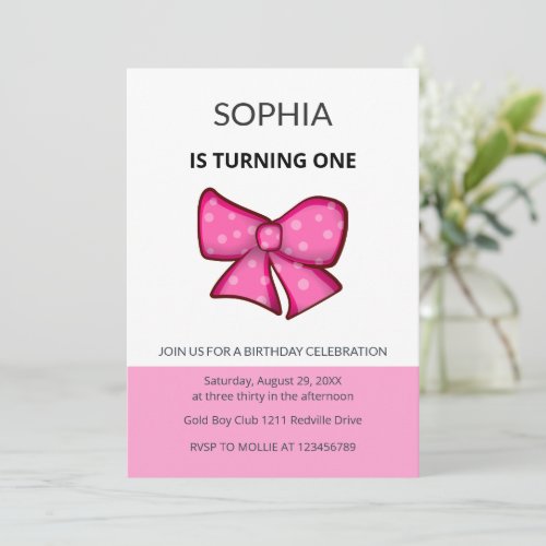Pink Bow Girl Kids First Birthday 