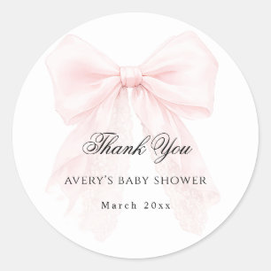 Pink Bow Girl Modern Baby Shower Classic Round Sticker
