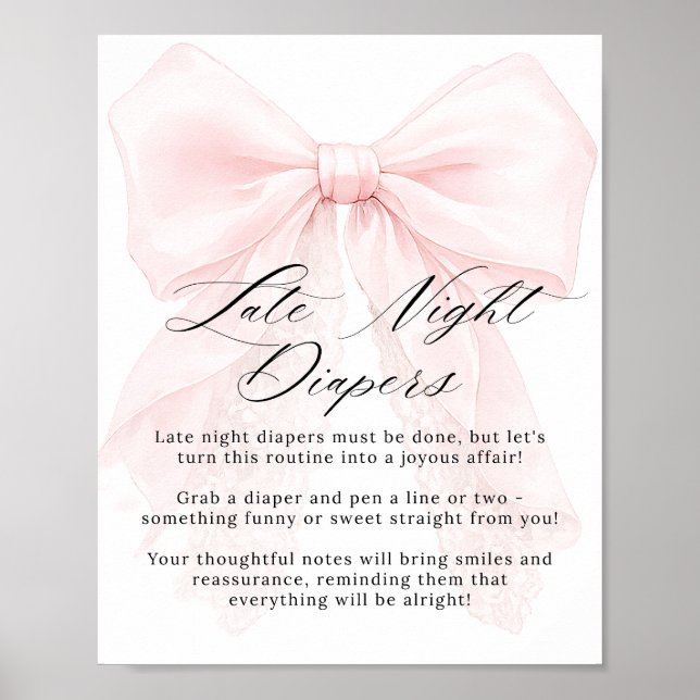 Pink Bow Girl Modern Baby Shower Game Poster (Front)