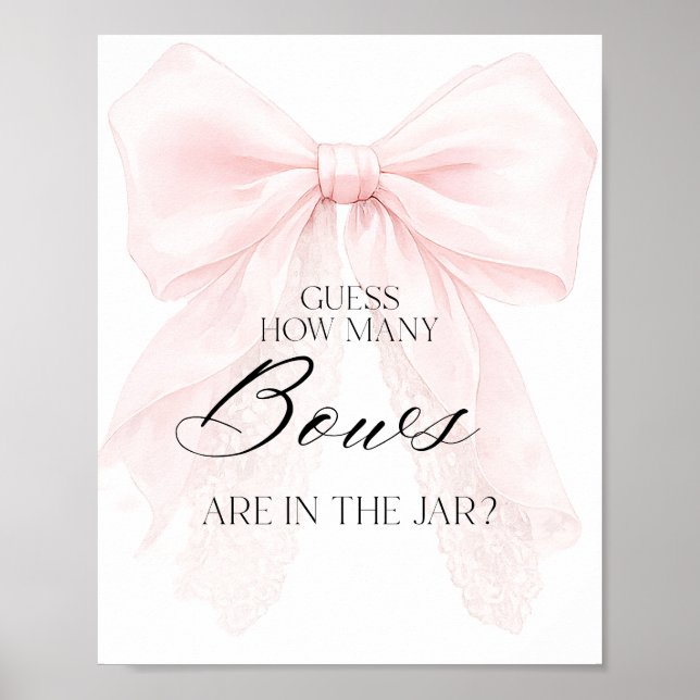Pink Bow Girl Modern Baby Shower Guess Game Poster (Front)