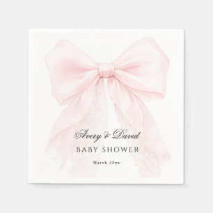 Pink Bow Girl Modern Baby Shower Napkins