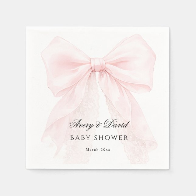 Pink Bow Girl Modern Baby Shower  Napkins (Front)
