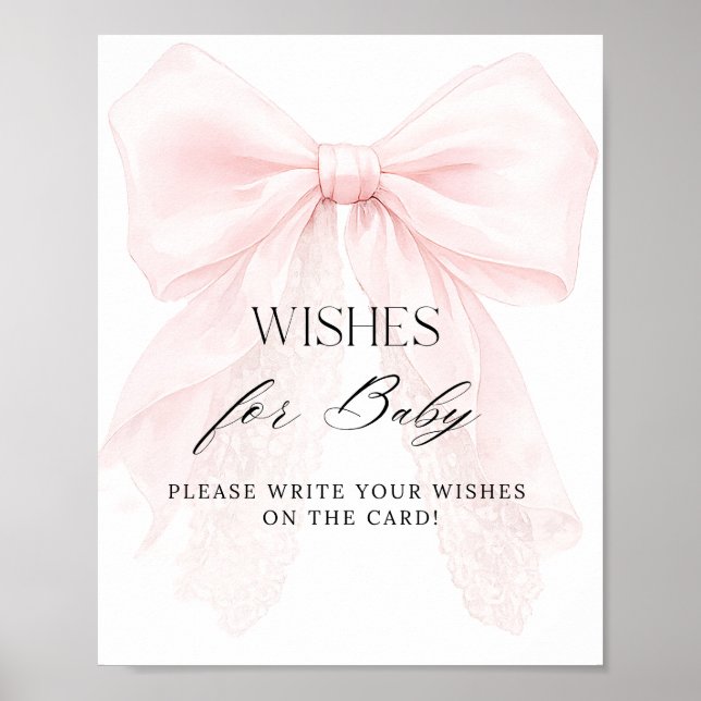 Pink Bow Girl Modern Baby Shower Wishes Poster (Front)