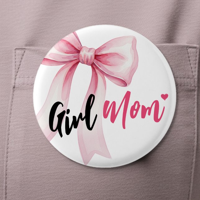 Pink Bow Girl Mom Ribbon Cute Baby Shower Button (Pink Bow Girl Mom Ribbon Cute Baby Shower Button
)
