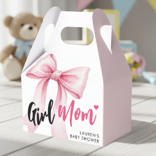 Pink Bow Girl Mom Ribbon Cute Baby Shower Favor Boxes