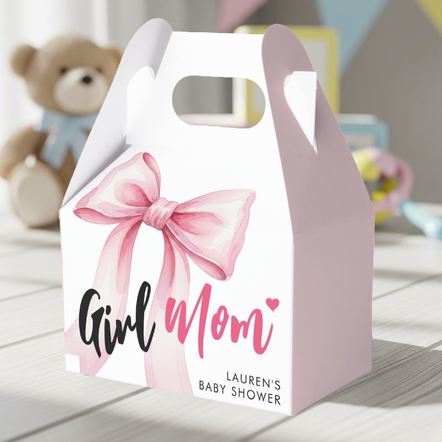 Pink Bow Girl Mom Ribbon Cute Baby Shower Favor Boxes (Creator Uploaded)
