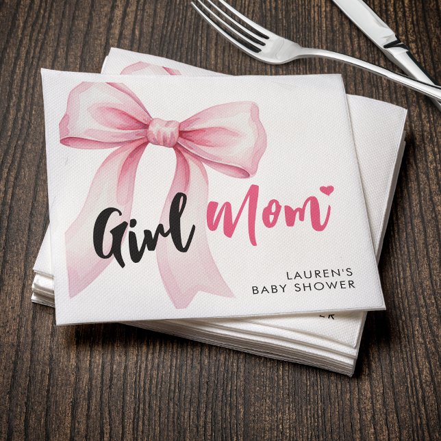 Pink Bow Girl Mom Ribbon Cute Baby Shower Napkins (Creator Uploaded)