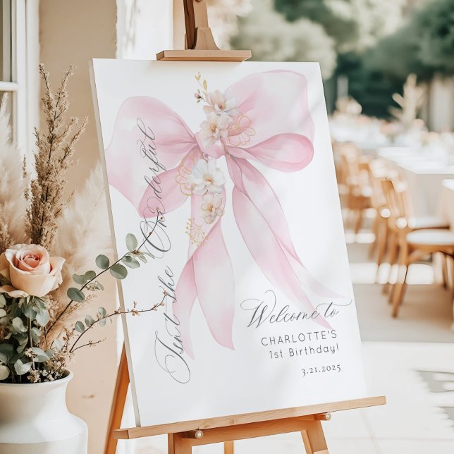 Pink Bow Girl Onederful 1st Birthday Welcome Foam Board (Creator Uploaded)