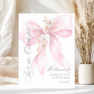 Pink Bow Girl Onederful 1st Birthday Welcome Poster