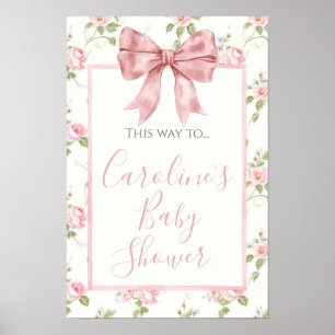 Pink Bow Girl Preppy Shower Directional Signage Poster
