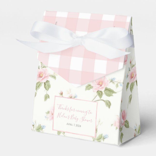 Pink Bow Girl Preppy Southern Baby Shower Favor Boxes (Front Side)